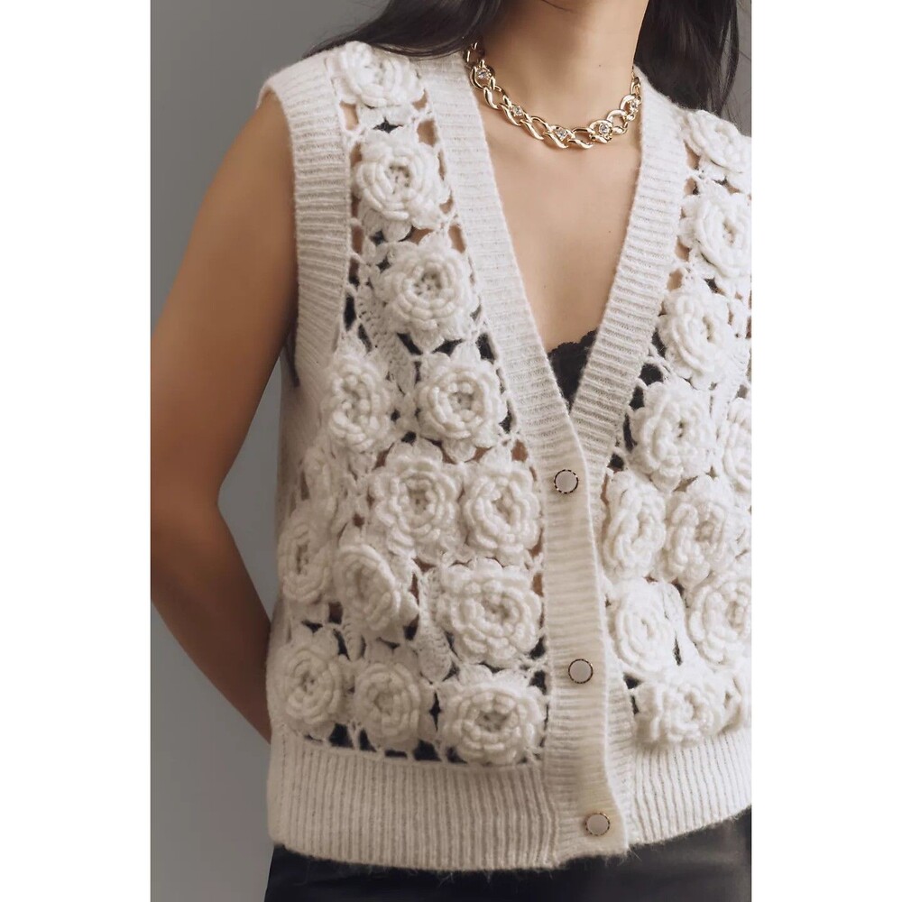 Anthropologie Maeve Rosette Knit Vest - One Size